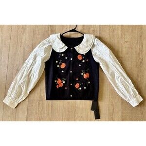 Halloween Embroidered Pumpkin Cardigan Fall Cottagecore Fairycore Nylon Sweater